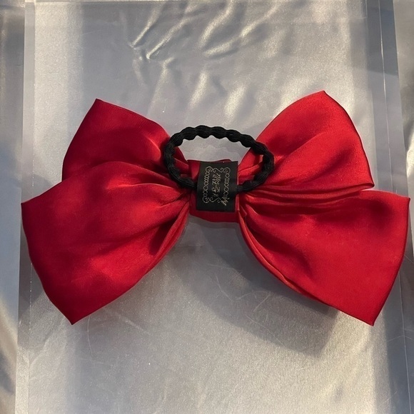COPY - ruby Red Satiny Hair Bow Tie Hair Accessory. - Picture 5 of 15